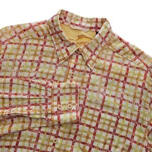 Tommy Bahama 100% Linen Shirt Mens L Long Sleeve Button Up Plaid Preppy Resort
